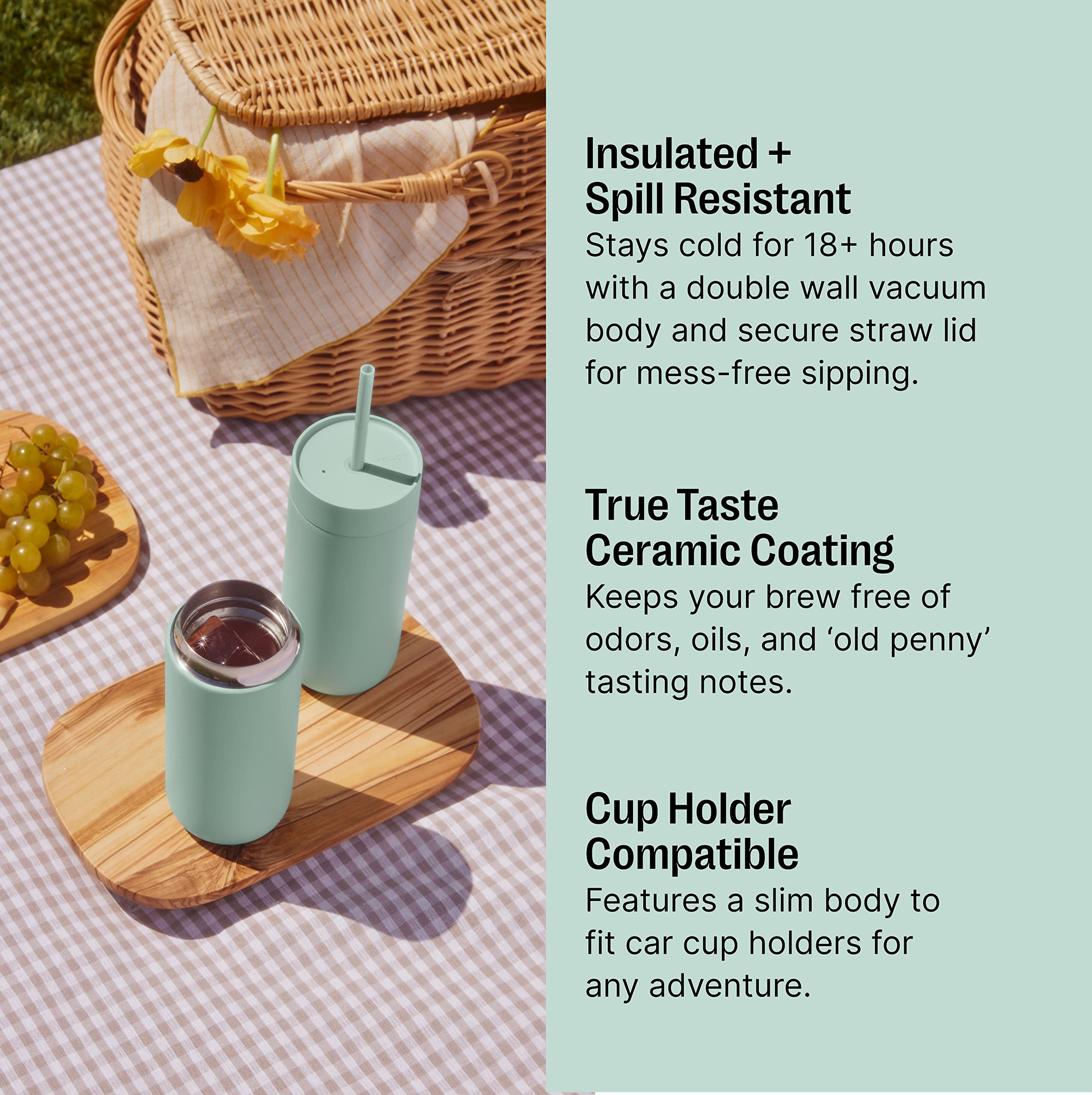 Fellow 16 oz Carter Cold Travel Mug for Water, Iced Tea, Coffee, Smoothies, Iced Coffee & More - Stainless Steel Vacuum-Insulated Iced Coffee Tumbler