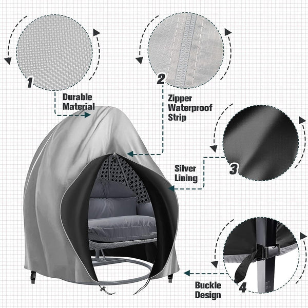 Double Egg Chair Cover Patio Hanging Egg Chair Cover Double 420D Waterproof Swinging Chair Cover Veranda Patio Cocoon Egg Chair Garden Furniture Cover