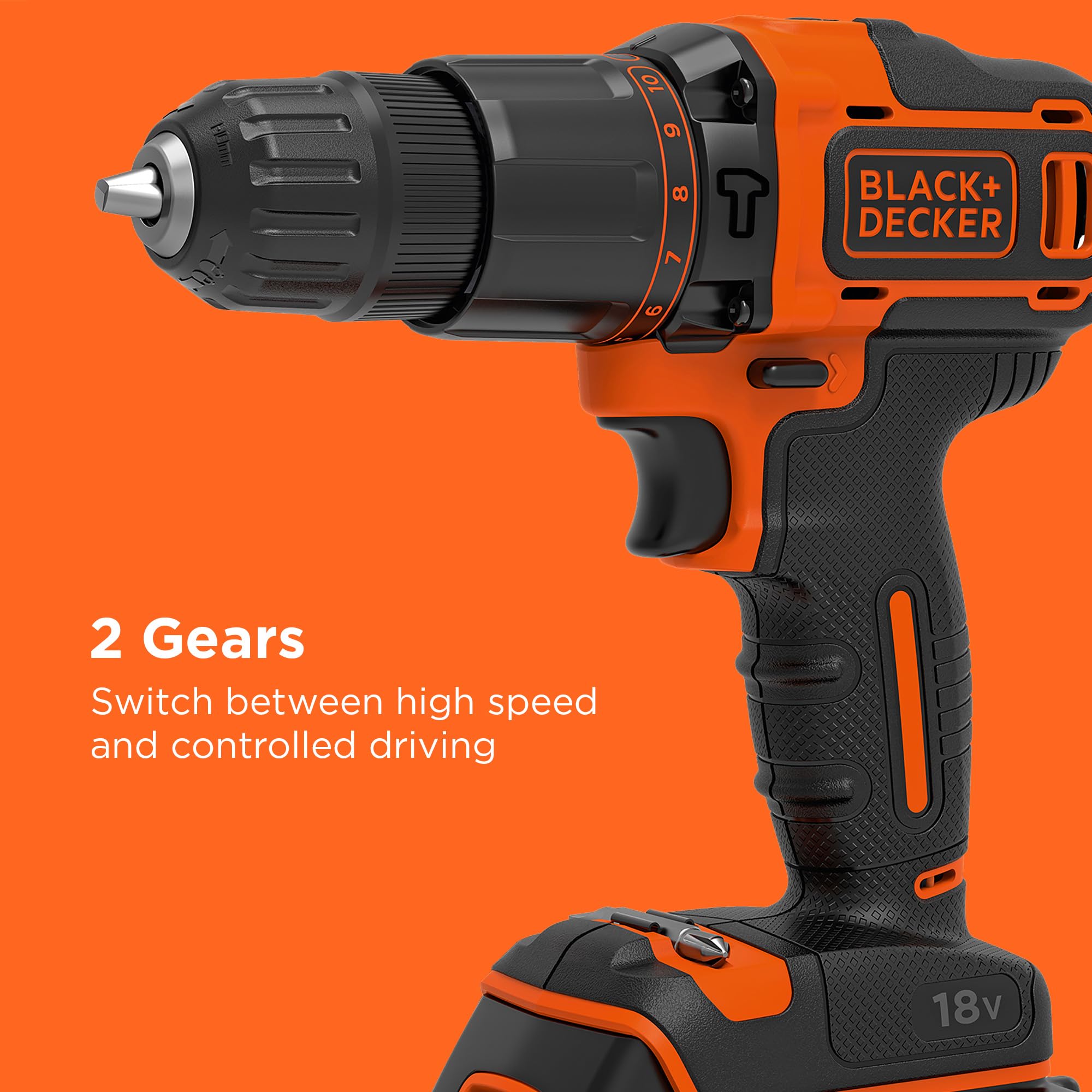 BLACK+DECKER 18V Hammer Drill with Battery, Charger, and Kitbox, BCD700S1K-GB