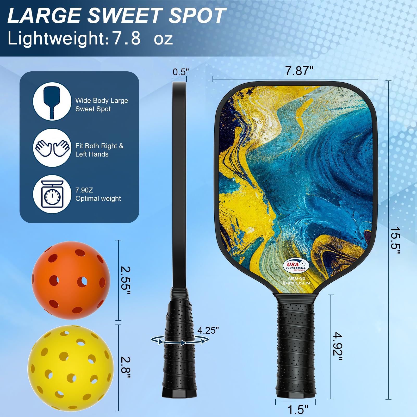 USAPA Approved Fiberglass Pickleball Set - 2 Lightweight Rackets, 4 Balls, 2 Cooling Towels, Bag & Gifts for Men & Women