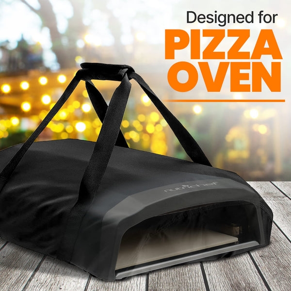 NutriChef Table Top Portable Outdoor Pizza Ovens – 12 inch Gas Pizza Oven, 360° Rotating Pizza Stone, Quick Heating Pizza Maker, Stainless Steel Pizza Grill, Ready Pizza in 60 Seconds, [Long Handle]