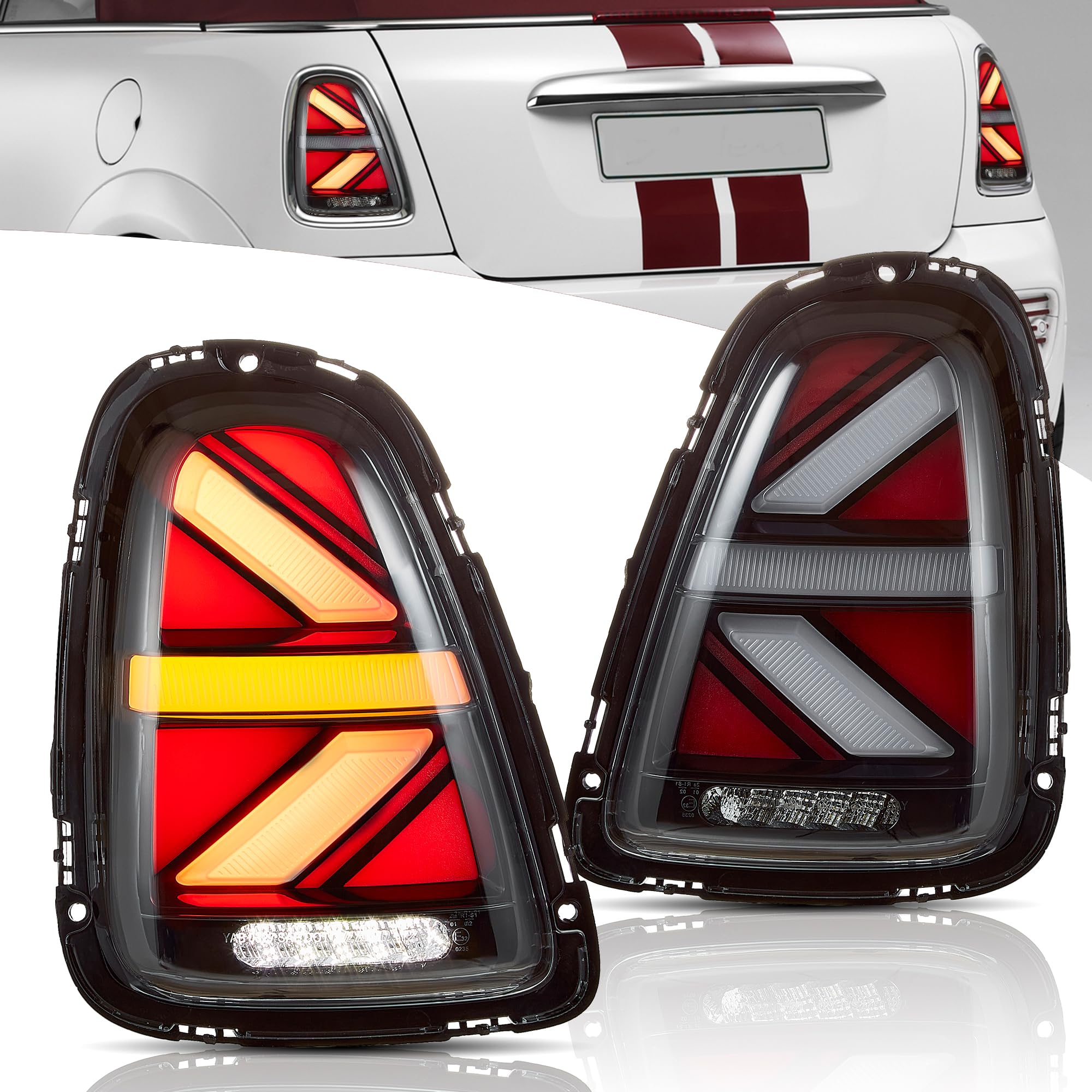VLAND LED Rear Lights Compatible with Mini Cooper R56 R57 R58 R59 2007-2013, w/Startup Dynamic Display & Sequential Turn Indicator, 1 Set (Red)