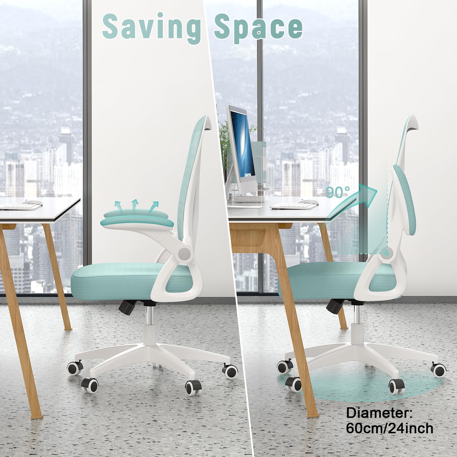 naspaluro Office Chair Ergonomic Desk with 90° Flip-up Armrest Lumbar Support, Height Adjustable Chair, Executive Swivel Computer Padded Seat Cushion for Home/Office