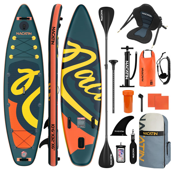 10'6" Inflatable Stand Up Paddle Board with Kayak Conversion Kit, Complete SUP Set Paddle Boards for Adults, with Single/Double Paddle, Kayak Seat, Backpack and More Accessories