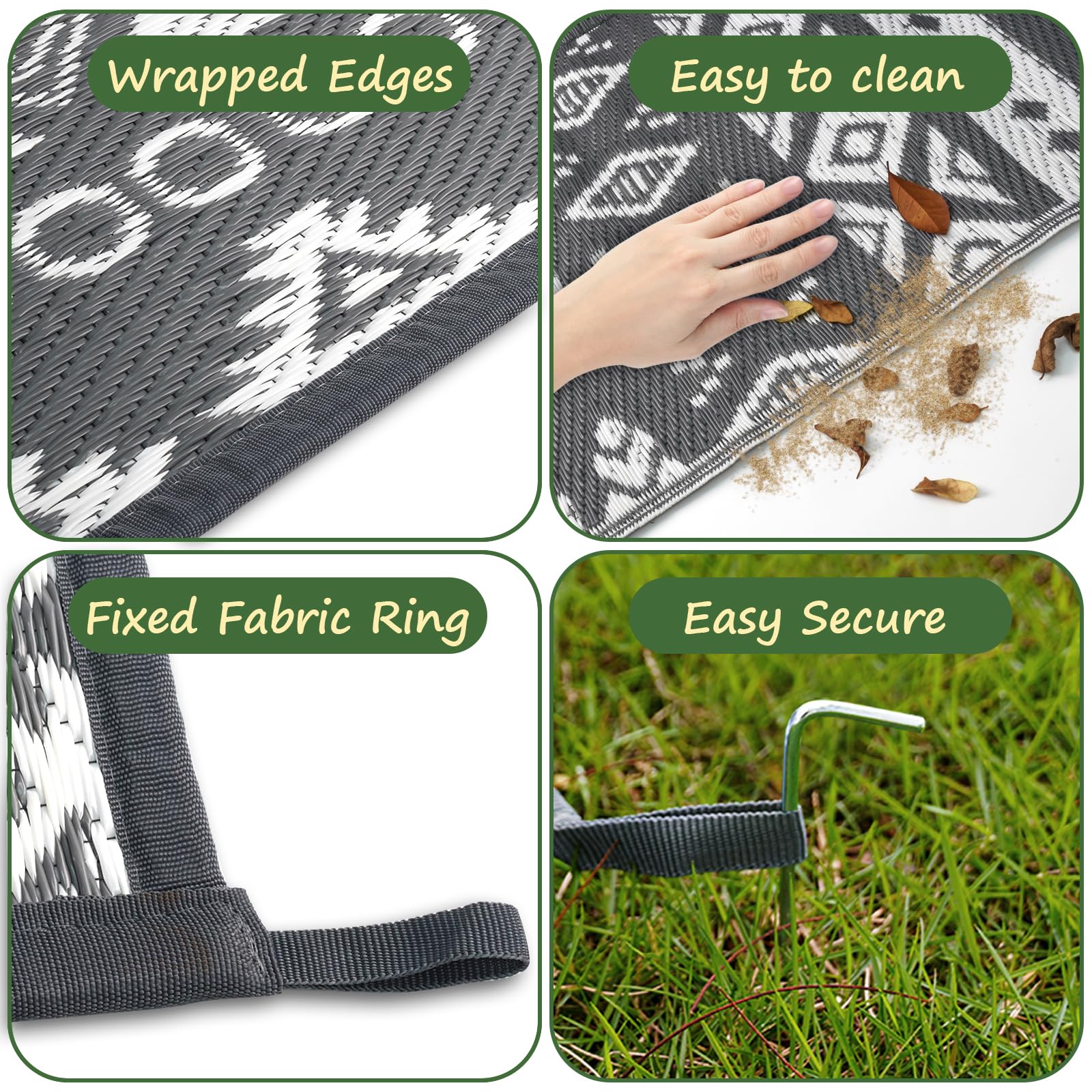 MOKANI Large Outdoor Rug for Patio Waterproof, Reversible Garden Rugs 180x270 cm, Plastic Carpet, Lightweight Foldable Boho Area Mats, UV Resistant