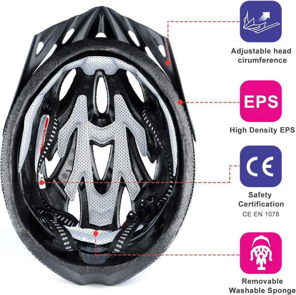 RaMokey Cycle Helmet, Lightweight Bicycle Helmet, Adjustable Mountain & Road Bike Helmets for Adults, 18 Vents with Adjustable Strap & Detachable Visor for Mens Womens(Head Sizes 58-62cm)