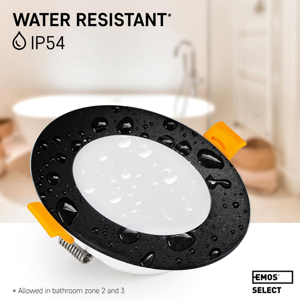 EMOS LED Downlights for Ceiling, 5W/500 Lumens, Warm White 3000K | IP54 Waterproof LED Spot Lights for Bathroom etc. | Set of 12 Recessed LED Ceiling