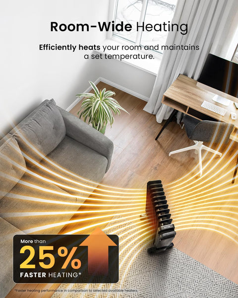Pro Breeze Smart 2500W 11 Fin Oil Filled Radiator with Digital Display and WiFi Smart App, Thermostat, 24Hr Timer, 3 Heat Modes, Child Lock, Overheat & Tip-Over Protection Oil heater for Home - Black