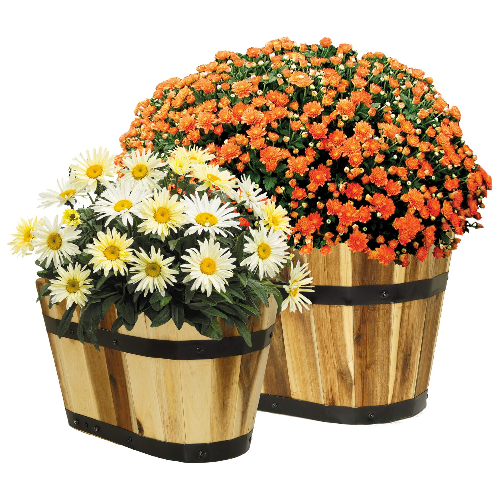 Classic Home & Garden Planters, Acacia Metal Oak Wood, 1 Pack