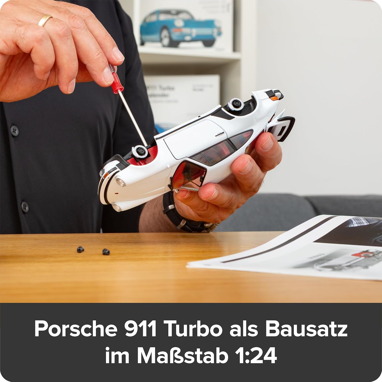 FRANZIS 67322 Porsche 911 Turbo Advent Calendar Model Kit 1:24 Scale Including Sound Base and 52-Page Accompaniment Book