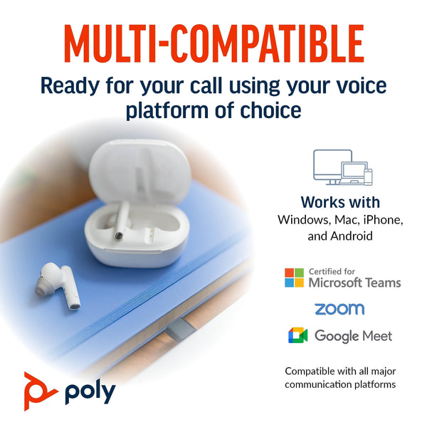 Poly Voyager Free 60+ UC true wireless earbuds (Plantronics) – Noise-canceling mics for clear calls – ANC – Smart charge case w/touch controls–Compatible w/iPhone, Android, PC/Mac, Zoom, Teams