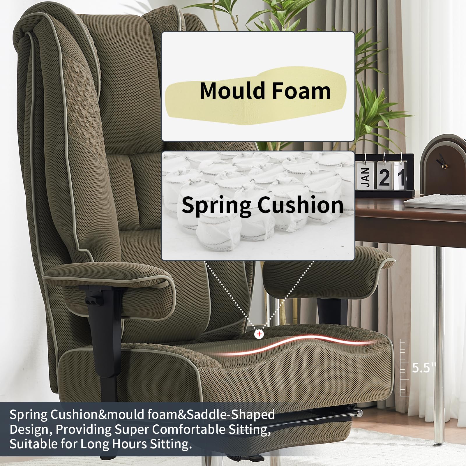 EXCEBET Ergonomic Office Chair – High Back PU Leather Executive Desk Chair with Adjustable Armrests, Swivel Computer Chair for Home/Office, Heavy Duty Support up to 400 lbs