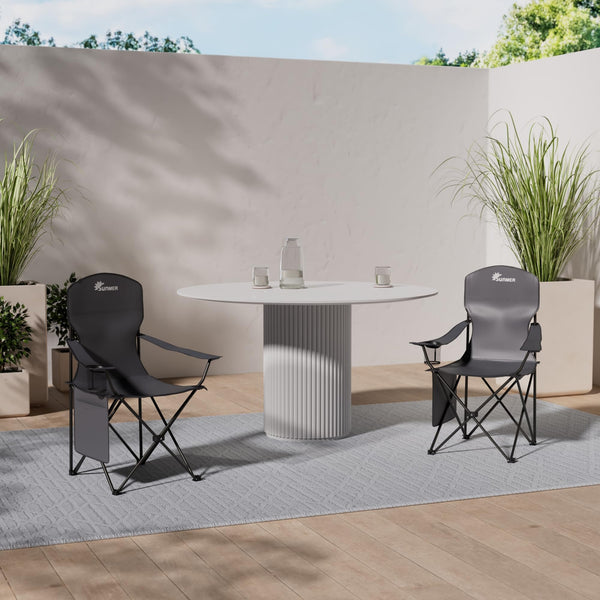 SUNMER Set of 2 Folding Camping Chairs, Extra-Wide Lightweight Outdoor Chairs with Armrests, Cup Holder and a Side Pocket, 120kg Capacity per Chair - Black