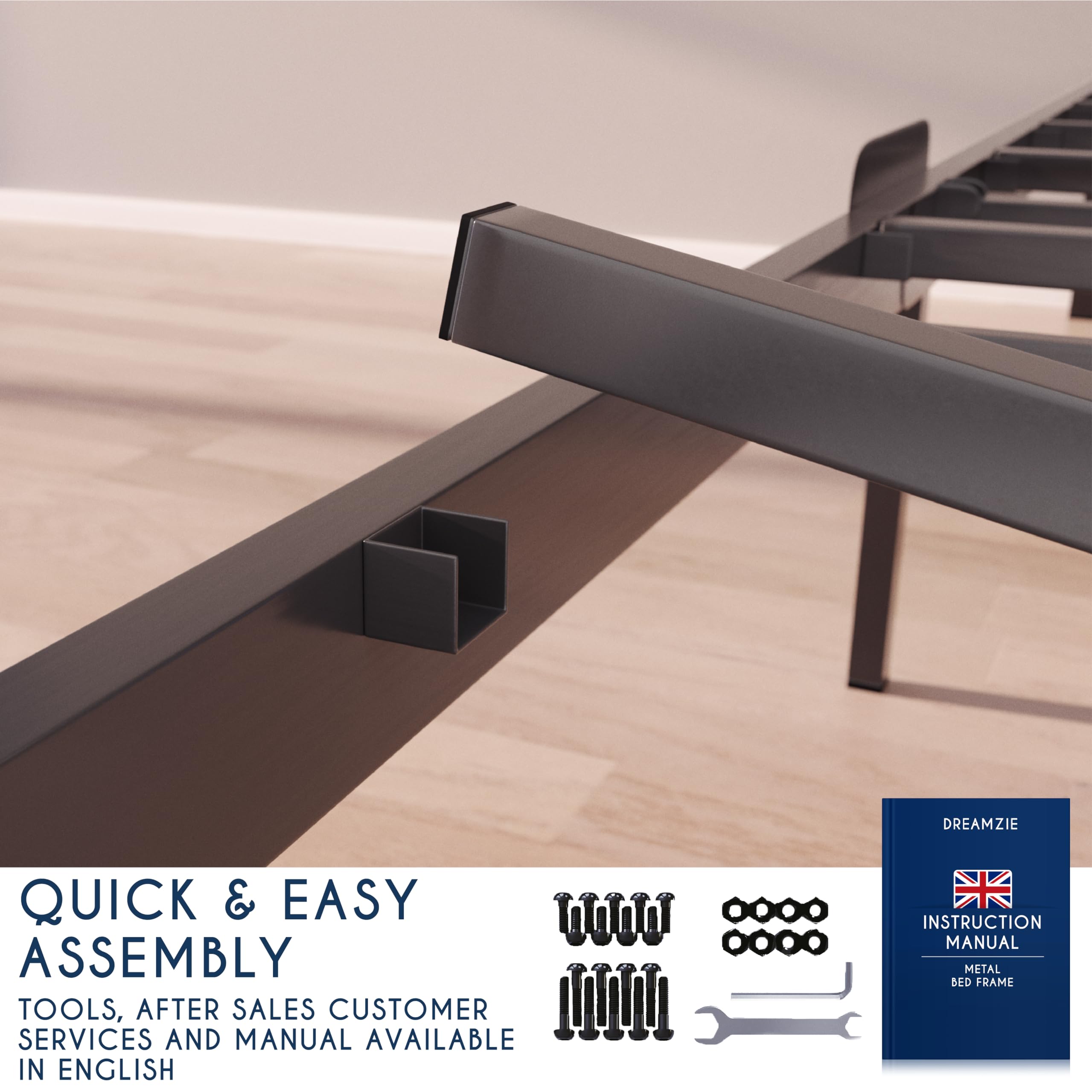 Dreamzie - Double Bed Frames Metal 120x200 with Storage 35cm - Sturdy and 20min Easy Assembly Bed Frames - Large Storage