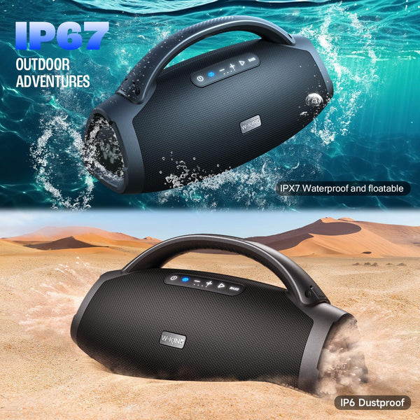 W-KING Bluetooth Speaker X20, 300W PEAK 200W RMS Portable Speaker Party with 40Hz Massive Boom box, 7.5'' Subwoofer, IPX7, EQ APP, 2.1 Ch, V5.4, 30H, MIC-GTR, Fast Charging, for Camping, Beach, Garden