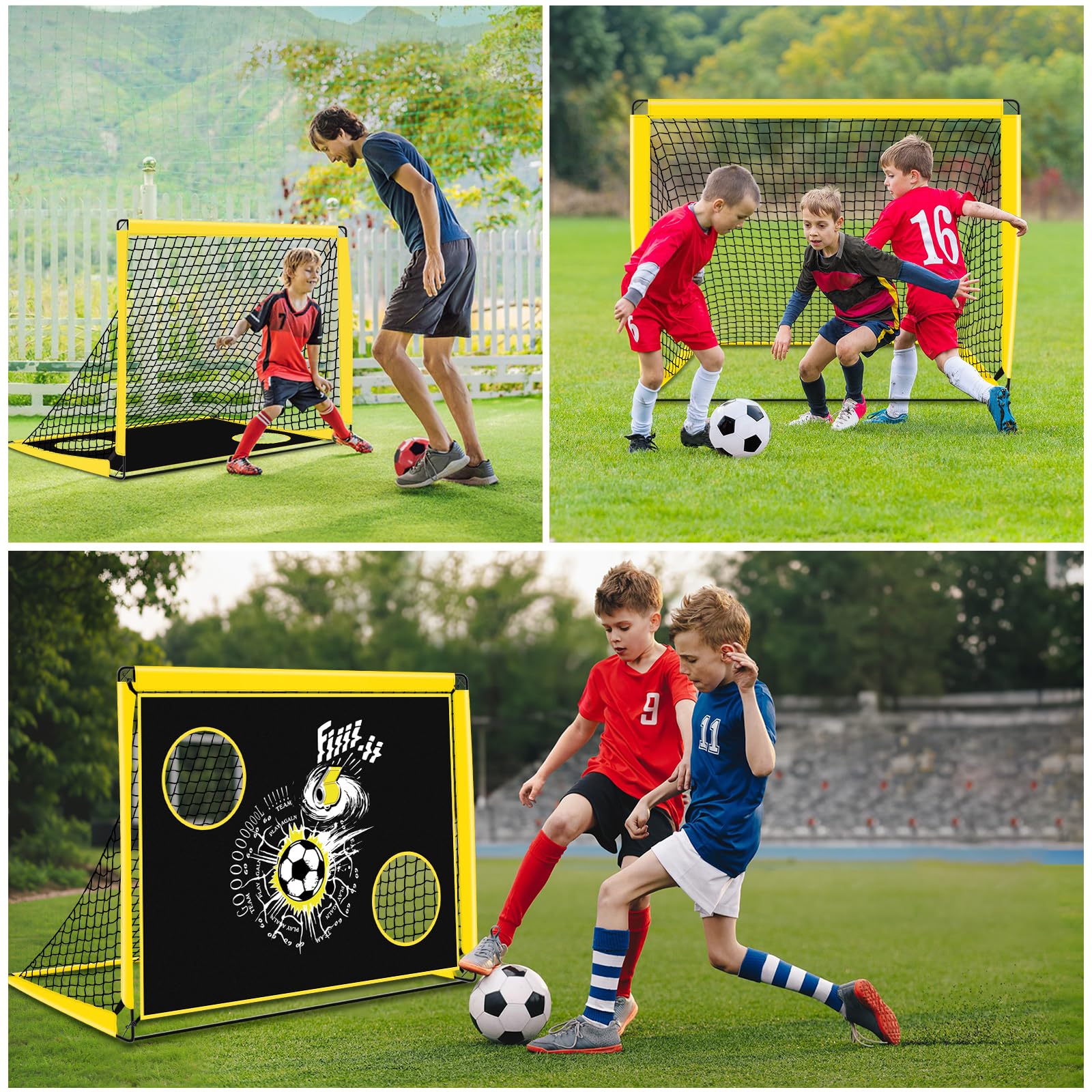 EXTFANS Football Goal for Kids, 2 In 1 Pop up football Net Goal Post for the Garden, 4 Ground Nails and Carry Bag, Kids Football Training Equipement