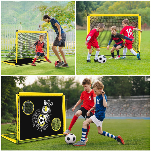EXTFANS Football Goal for Kids, 2 In 1 Pop up football Net Goal Post for the Garden, 4 Ground Nails and Carry Bag, Kids Football Training Equipement