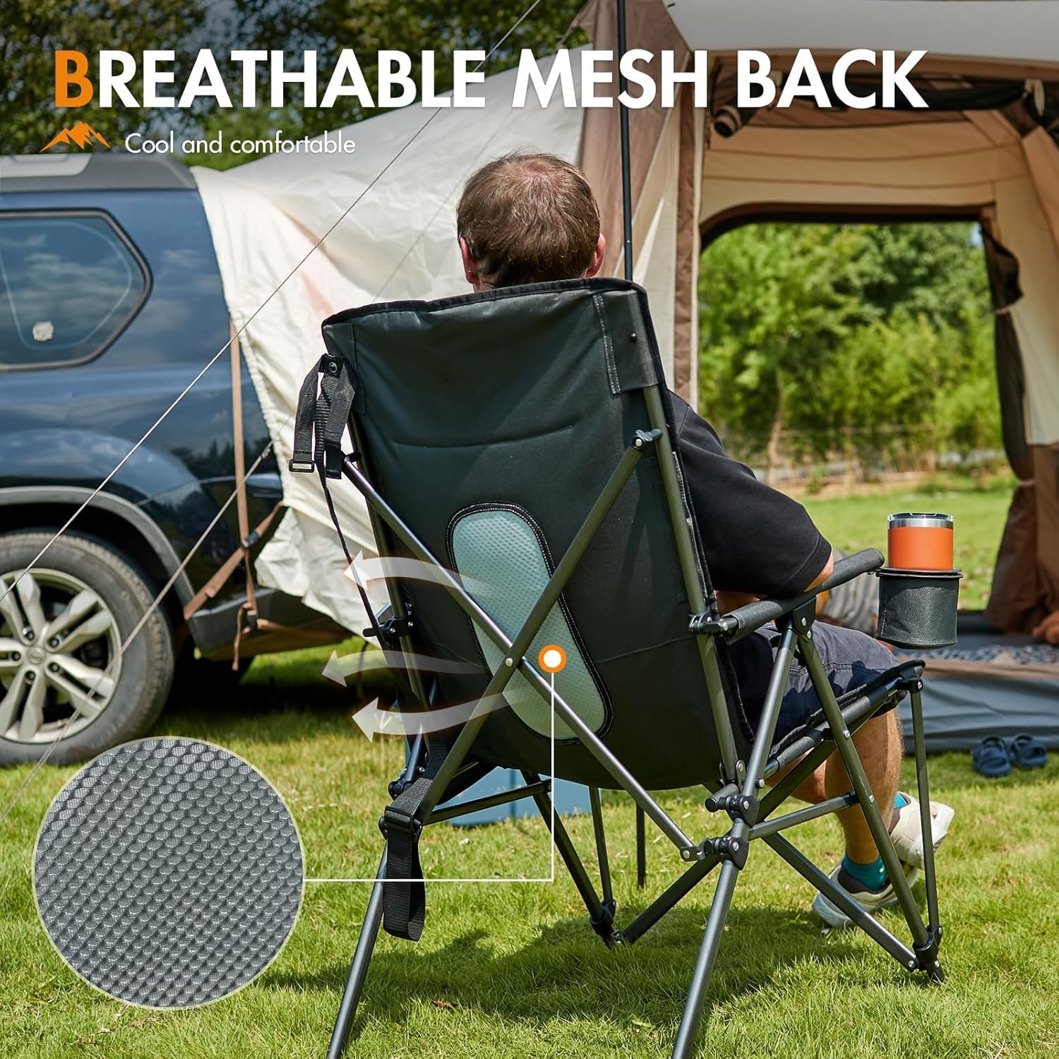 Portal Folding Camping Chair for Adults High Back Heavy Duty 180KG Load Foldable Garden Picnic Festival Collapsible Chair Oversized Hard Armrests Mesh Back Portable for Fishing Beach Patio