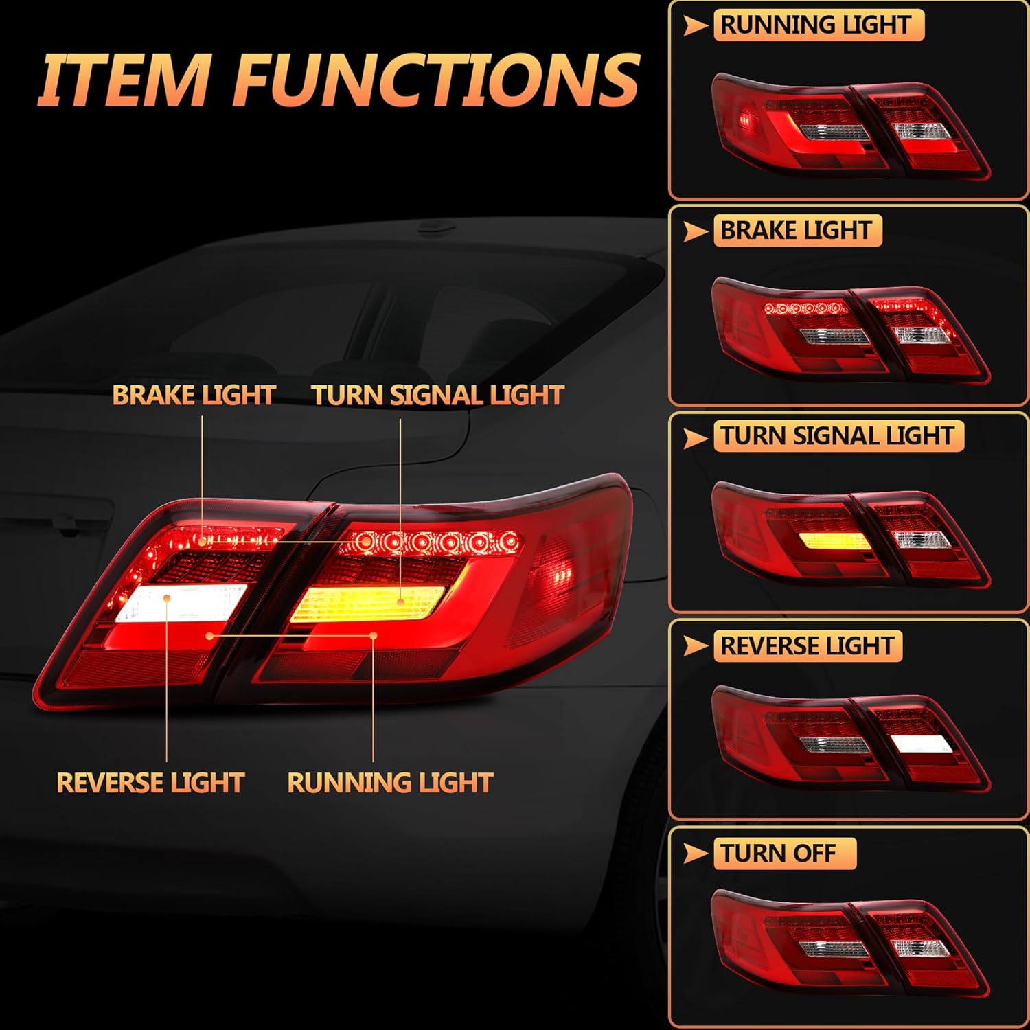 VLAND Rear Lights compatible with Camry 2006-2011 [not for Camry LE], Passenger & Driver Sides