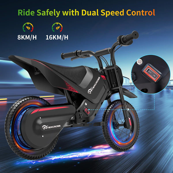 EVERCROSS EV05M Electric Motorcycle for Kids, 150W Kids Ride On Motor-cycle, 8/16 km/h Speed Modes & 15 km Long-Range Electric Motorcycle, 12'' Moto Cross for Children Aged 3-12 Years