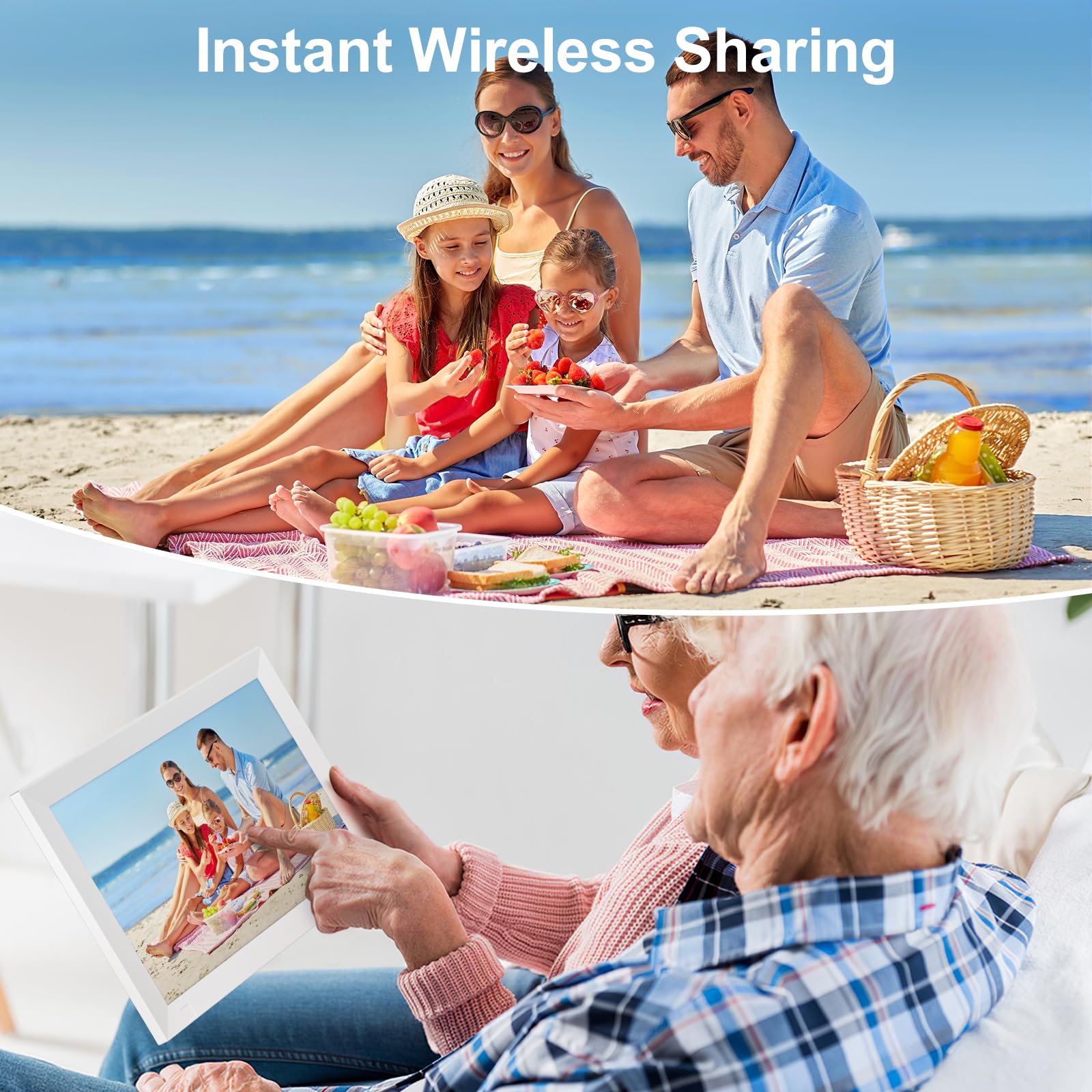 10.1 Inch WiFi Digital Photo Frame Built in 32GB Memory, 1280x800 IPS LCD Touchscreen, Auto-Rotate and Audio, Quick and Easy Share Photos or Videos via the Frameo App, the Best Choice for Gifting