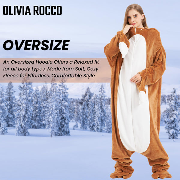Olivia Rocco Animal Oversized Wearable Blanket Hooded Fleece Hoodie Blankets with Sleeves Soft Warm Extra Long Plush Winter Sweatshirt Loungewear One Size