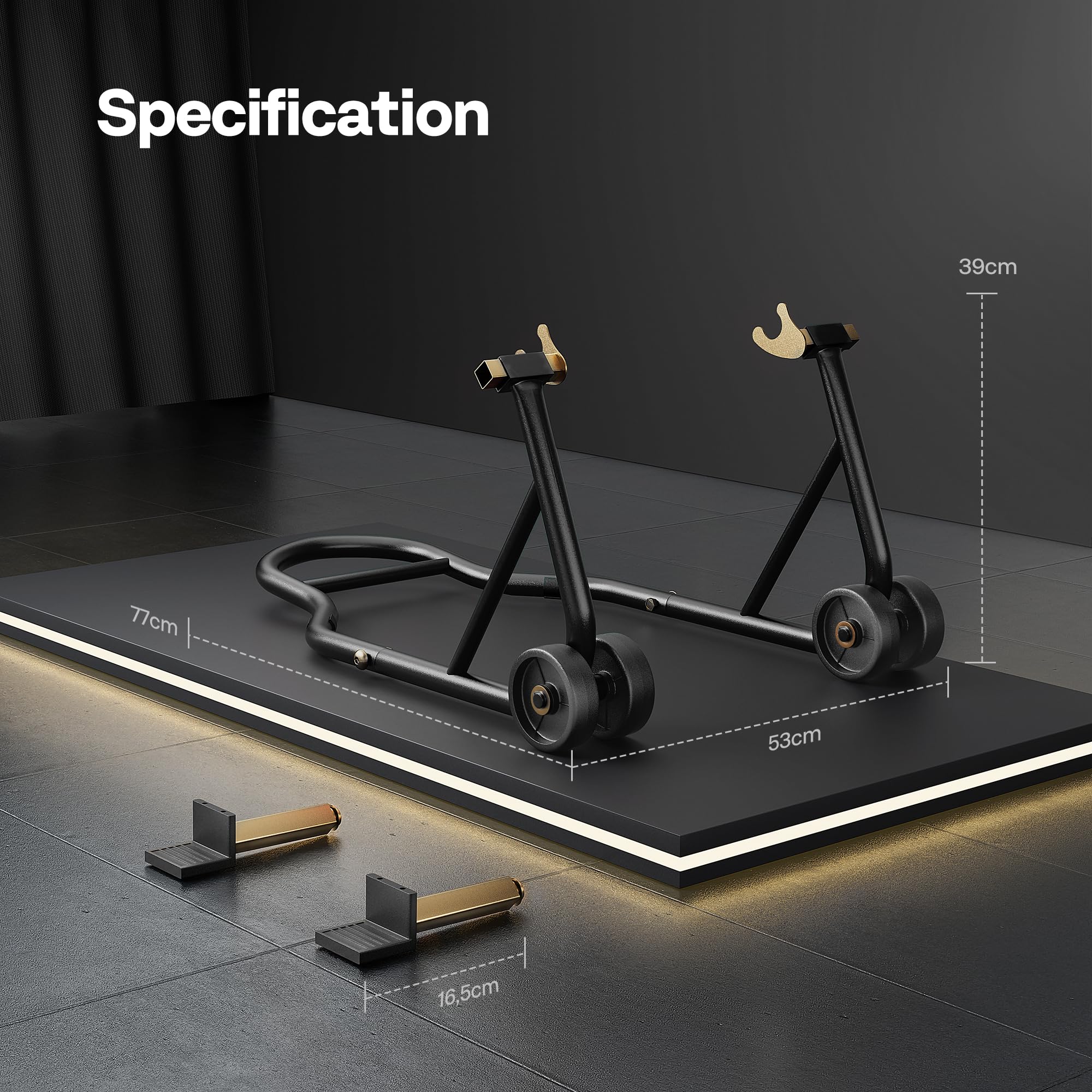 SPECSTAR Motorcycle Paddock Stand Combo 400kg Capacity Front and Rear Wheel Lift with U & L Fork Adjustable Swingarm Spool Stands for Motorbike Garage Repair Use Scissor Stand with 4 Wheels