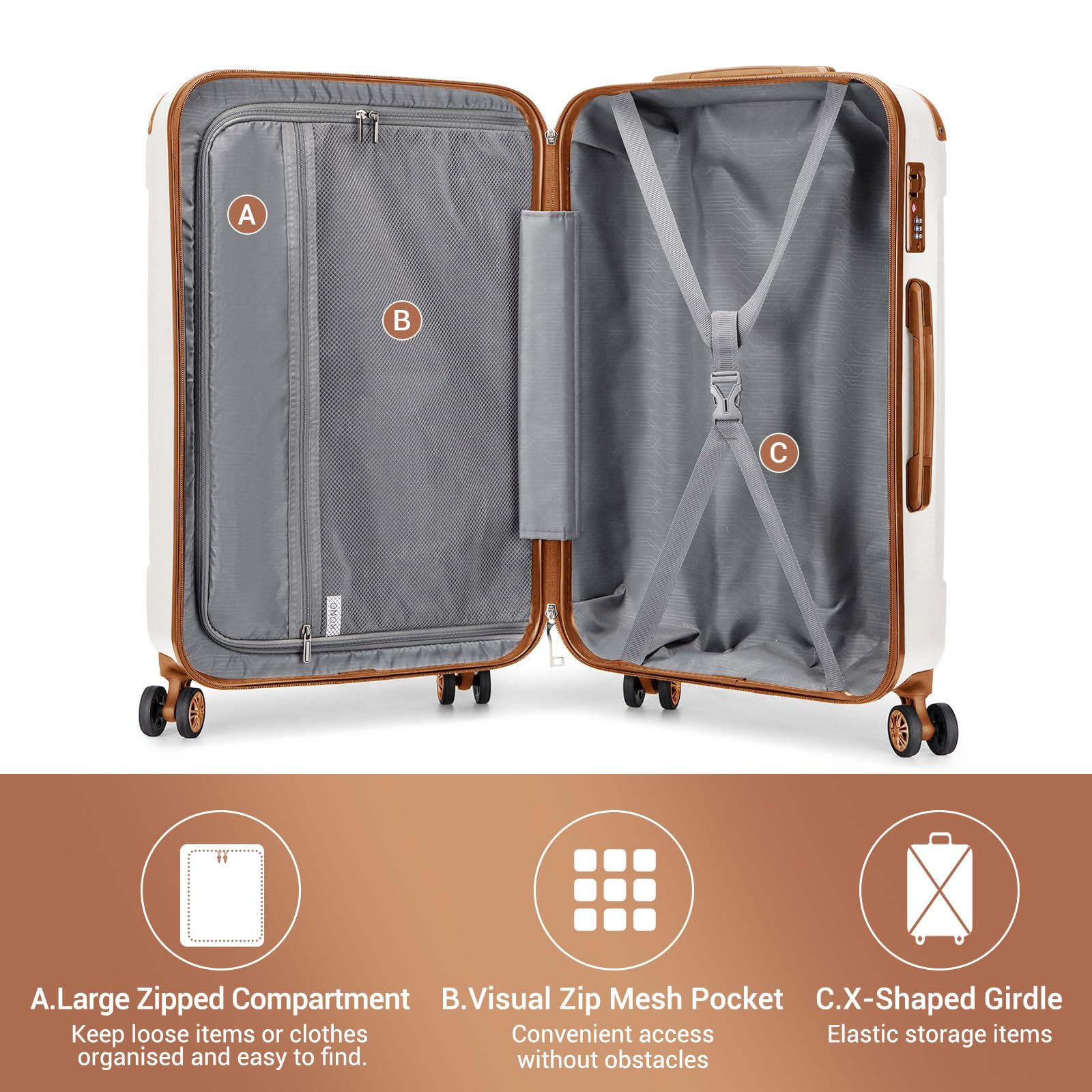 Kono 28 Inch Large Hard Shell Luggage Lightweight ABS 4 Wheels Spinner Business Trip Trolley Case Suitcase (Grey)