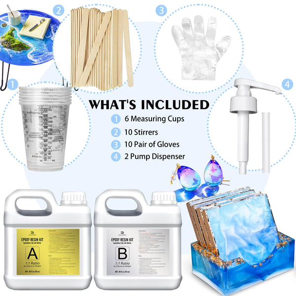 Epoxy Resin Kit - 2.4L / 95oz Crystal Clear Self-Leveling Epoxy Resin with Pump for DIY Resin Art, Table Top, Jewelry Making - 1:1 Ratio Bubbles Free