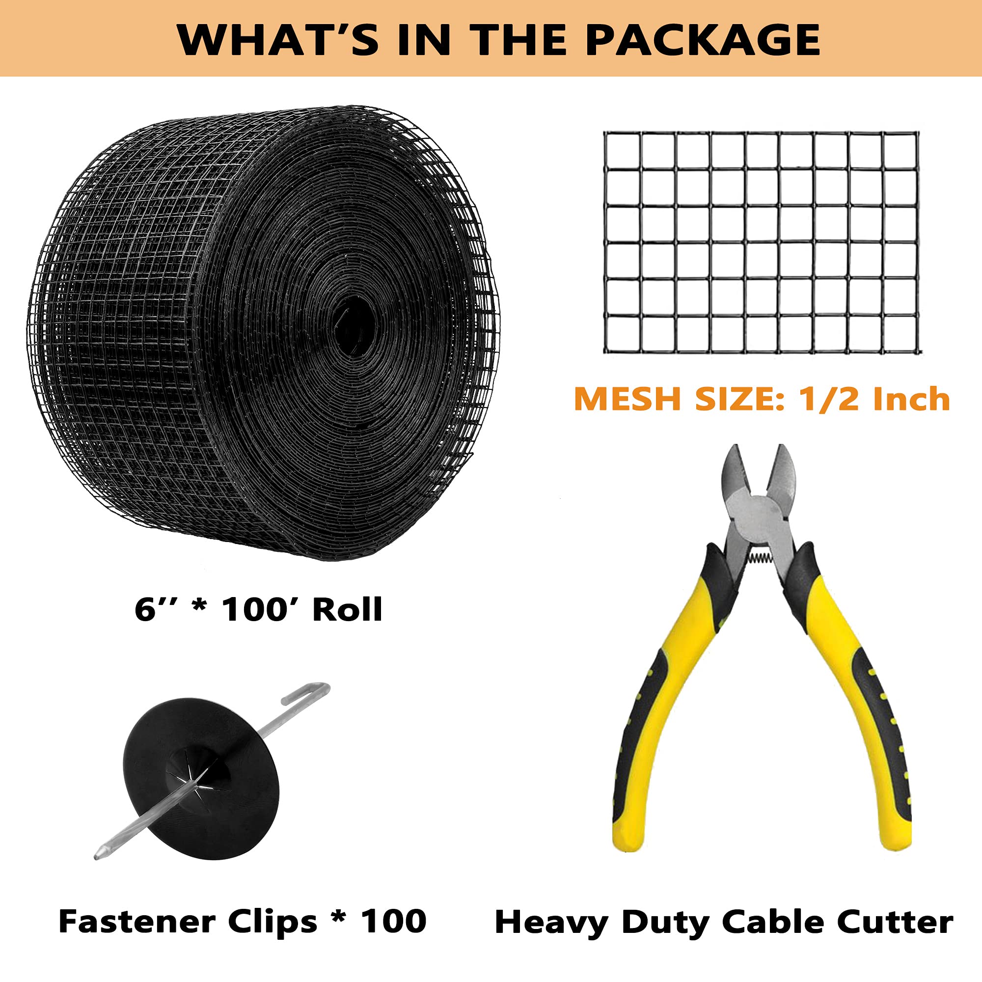 PROLEE 6 Inch X 100FT Solar Panel Bird/Critter Guard Anti-Rust with 100 Fastener Clips Rooftop Solar Panel Bird Wire Screen, Removable Without Damage