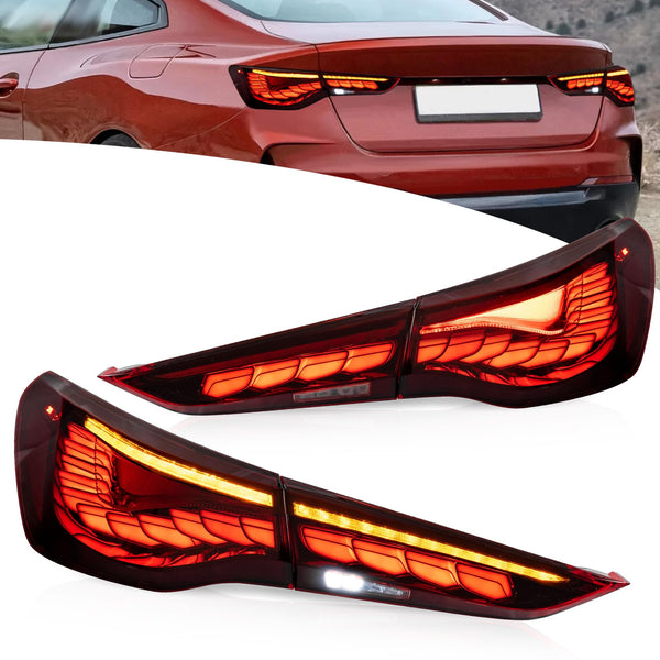 VLAND OLED Rear Lights Compatible With 4 Series G22/G23/G26, M4 G82 G83 2021-2023, Tail Lights Assembly w/Startup dynamic display - Smoked