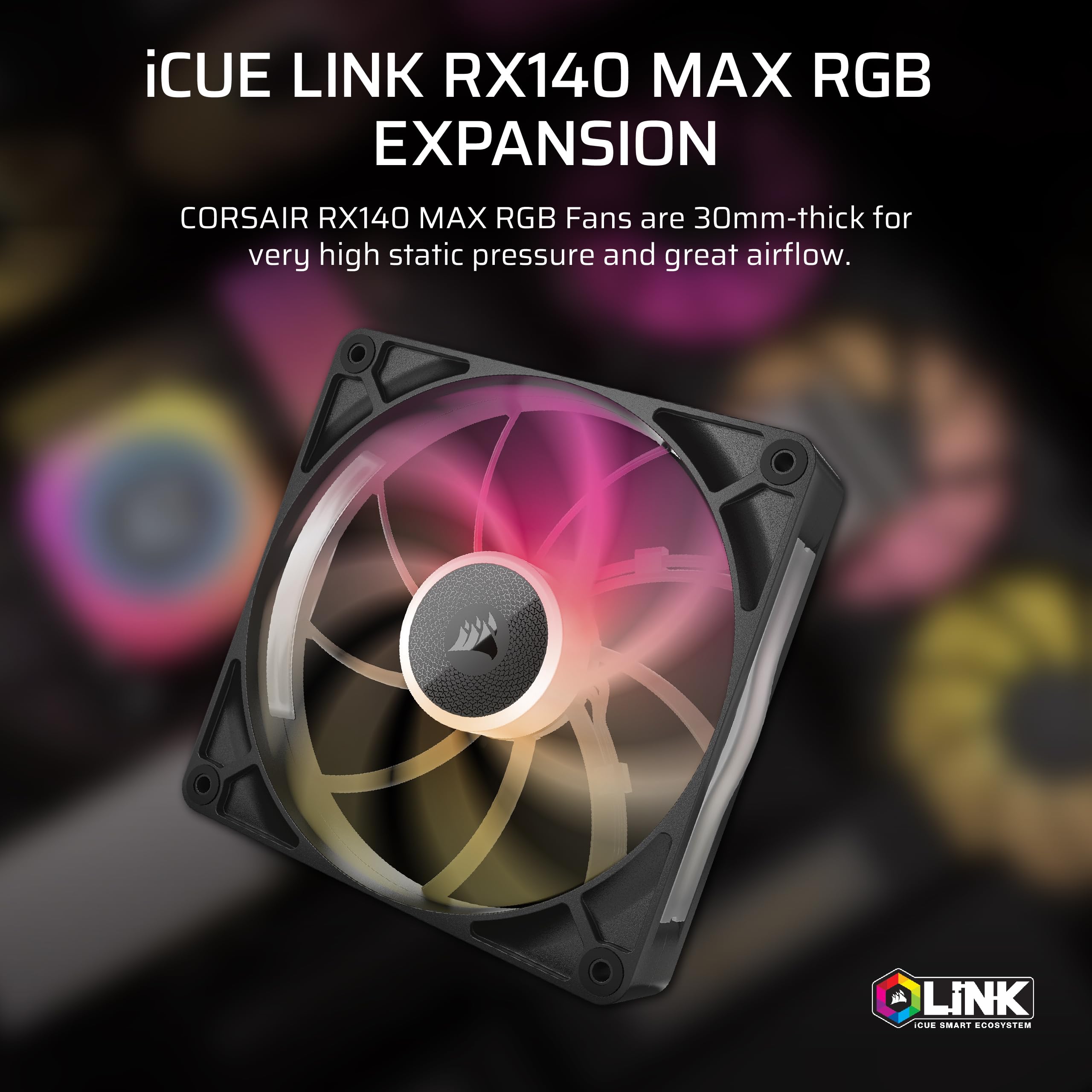 CORSAIR iCUE LINK RX120 MAX RGB 120mm PWM Thick Fans with iCUE LINK System Hub – High-Static Pressure – Magnetic Dome Bearing – Triple Pack – White
