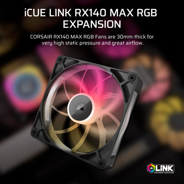 CORSAIR iCUE LINK RX120 MAX RGB 120mm PWM Thick Fans with iCUE LINK System Hub – High-Static Pressure – Magnetic Dome Bearing – Triple Pack – White