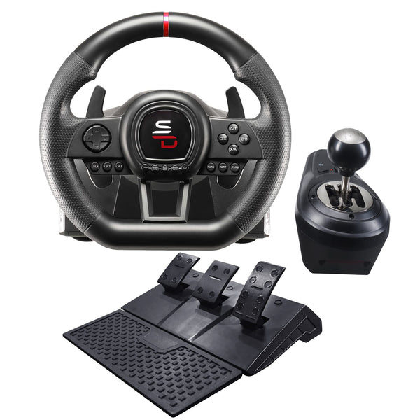 Subsonic Superdrive GS650X racing wheel with manual shifter, 3 pedals, and paddle shifters for Xbox Serie X/S, PS4, Xbox One (programmable)