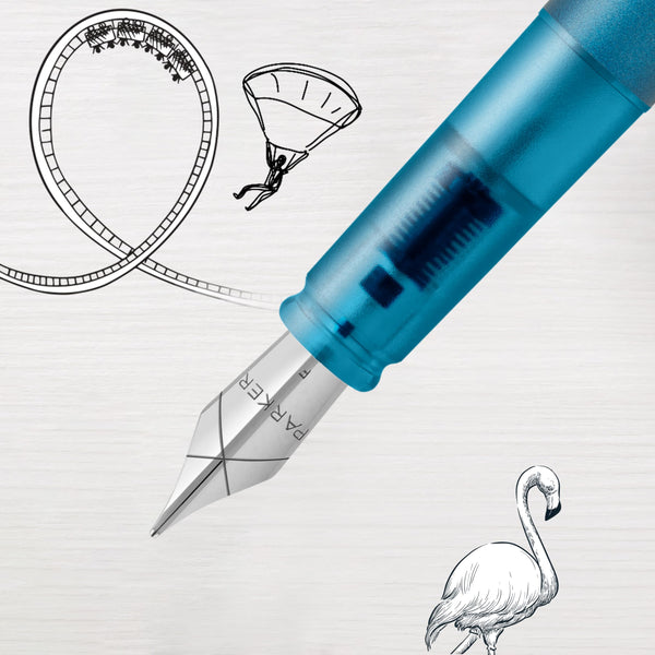 Parker Vector Fountain Pen | Black with Chrome Trim | Medium Nib | Blue Ink | Hangtab