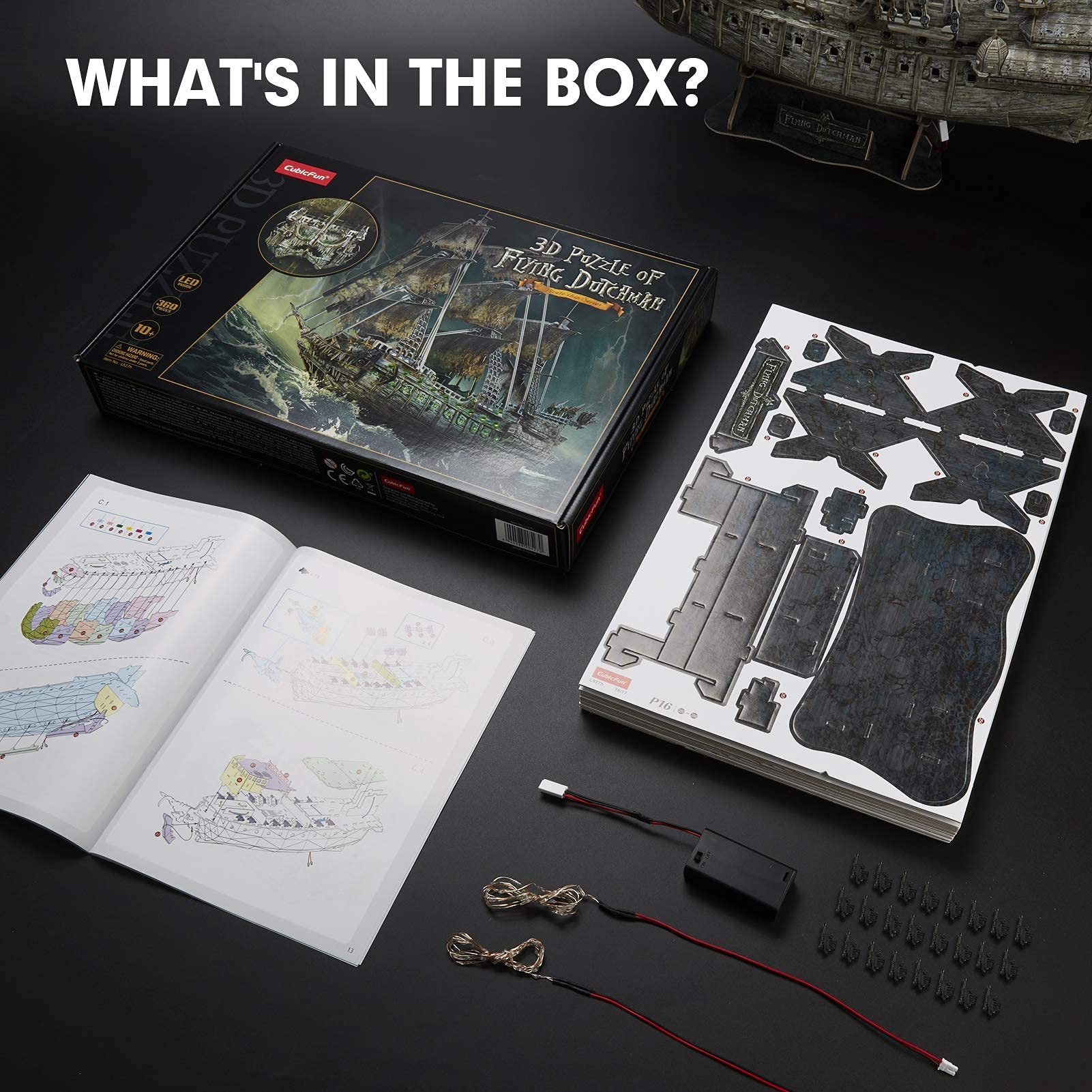 CubicFun LED Pirates of the Caribbean Flying Dutchman Model Kits for Adults to Build 3D Jigsaw Puzzles Ship Model Building Gifts for Adults Kids Girls Boys - 360 Pieces