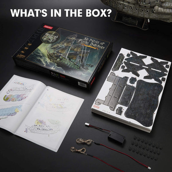 CubicFun LED Pirates of the Caribbean Flying Dutchman Model Kits for Adults to Build 3D Jigsaw Puzzles Ship Model Building Gifts for Adults Kids Girls Boys - 360 Pieces