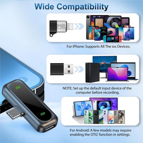 dralud 2 Pack Wireless Lavalier Microphone with Magnetic Clip, Microphone for iPhone Android Phone with USB-C, Mini Mic with Noise Cancellation for Video Recording TikTok YouTube