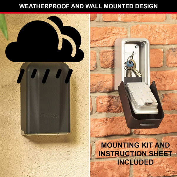 MASTER LOCK Extra Large Key Safe Wall Mounted, XL 106 x 146 x 53 mm, Outdoor, Mounting Kit, for Home Office Industries Vehicles, Black & Silver