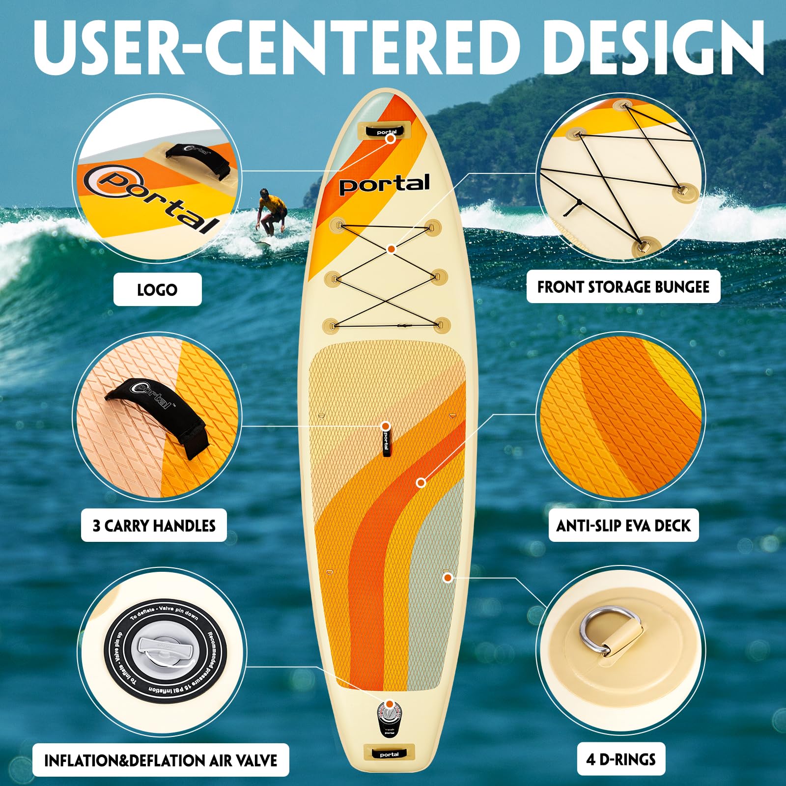 Portal Stand Up Paddle Board, 10'6x33 x6 Inflatable Paddle Boards with SUP Accessories Including Carry Bag, Hand Pump, Paddle, Leash, Fin, Repair Kit, Waterproof Phone Case