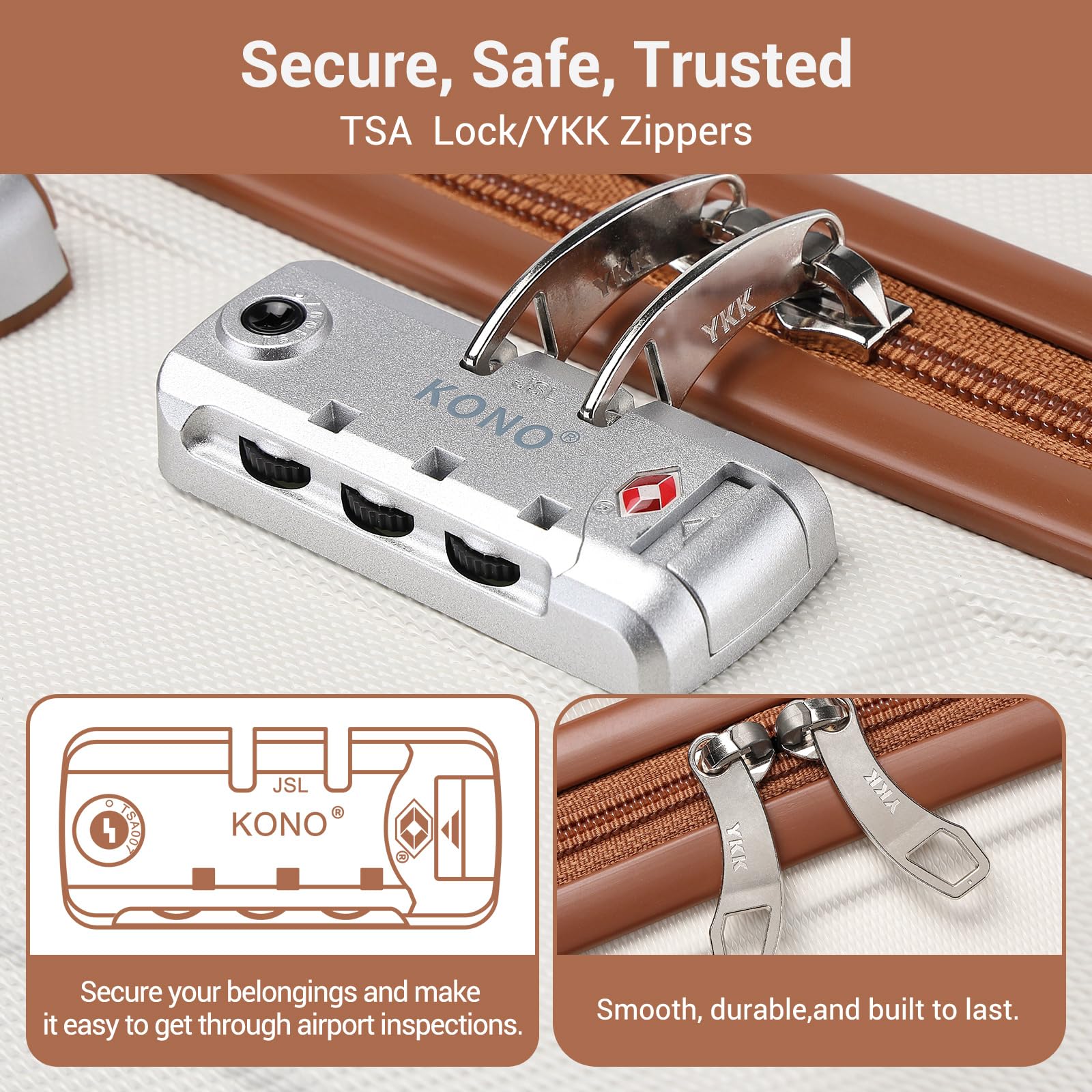 Kono Fashion Hand Luggage Lightweight ABS Hard Shell Trolley Travel Suitcase