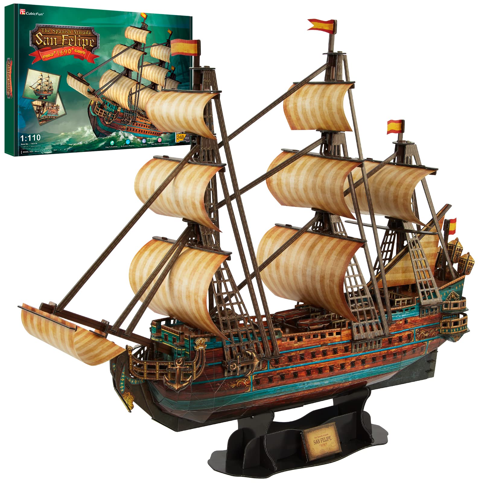 CubicFun LED Pirates of the Caribbean Flying Dutchman Model Kits for Adults to Build 3D Jigsaw Puzzles Ship Model Building Gifts for Adults Kids Girls Boys - 360 Pieces