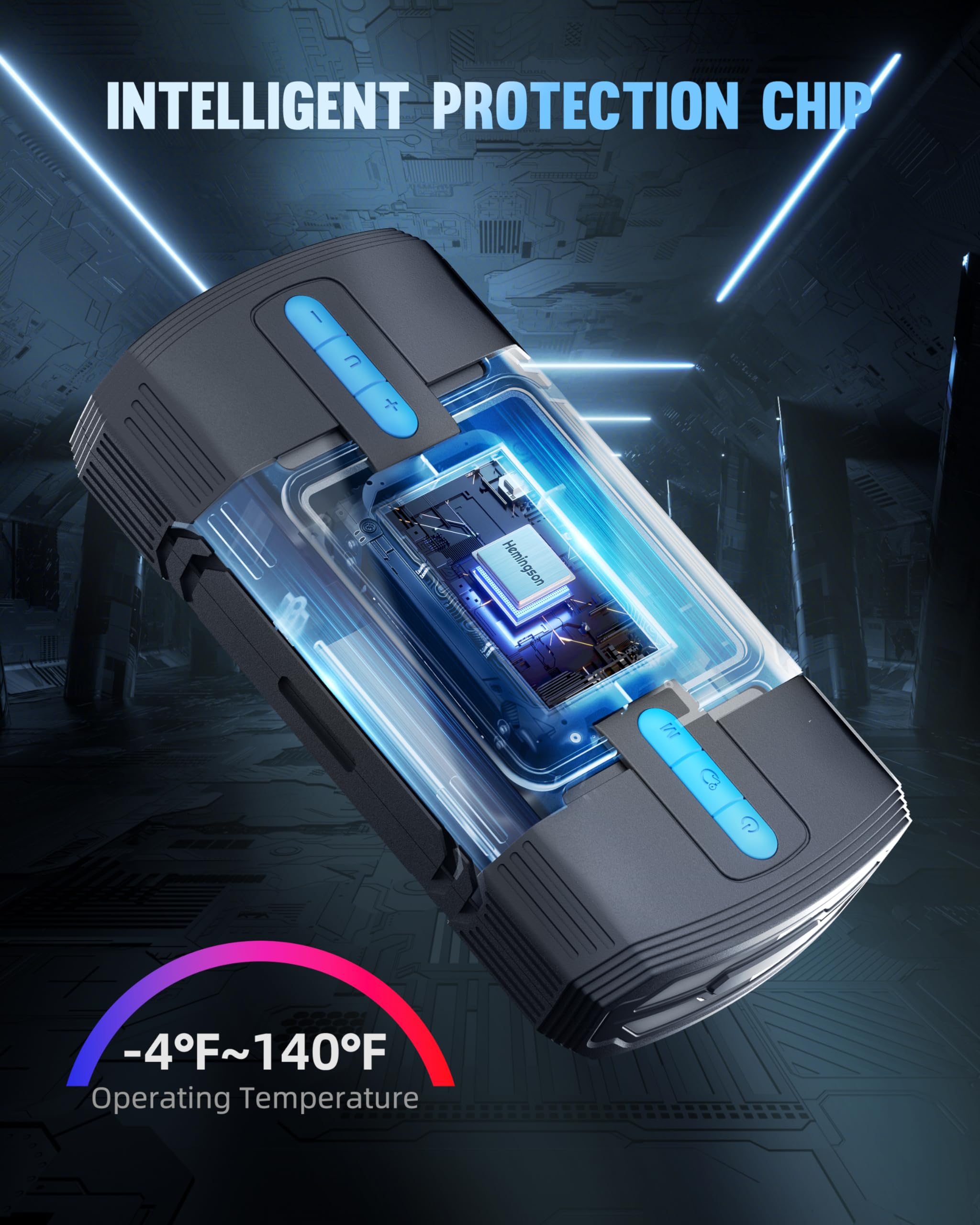 Jump Starter Power Pack with Air Compressor, 3000A Peak 160 PSI12V Car Jump Starter for up to 9.0L Gas/8.0L Diesel, Portable Battery Jump Starter Large LCD Display with LED Lights