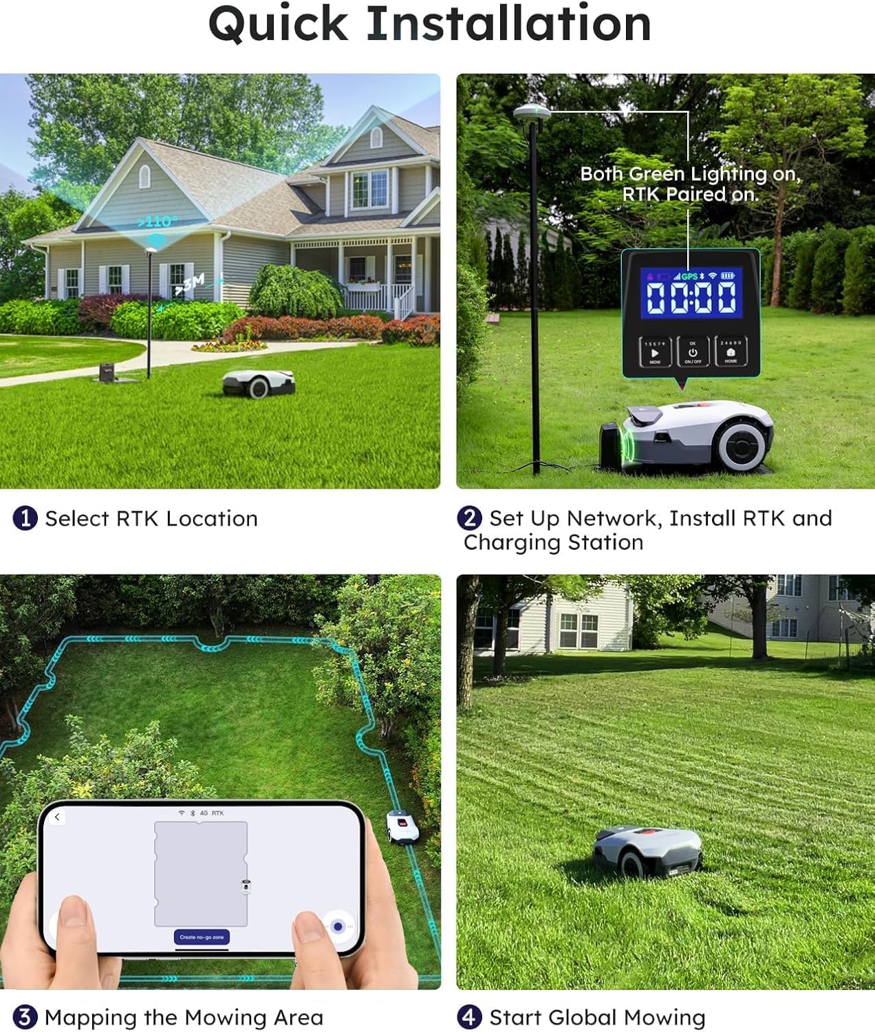 ANTHBOT Genie600 Robot Lawn Mower, Perimeter Wire Free, Full Band RTK+4-Eye Vision Robot Lawnmower, Recommended for 600 m², Max 800 m², Automatic Mapping, Accurate Obstacle Avoidance, APP Control