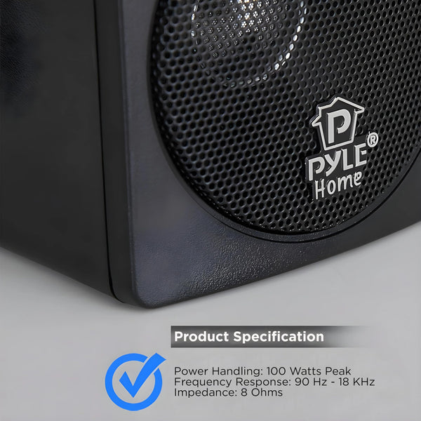 Pyle Home PCB4BK 200W 4 inch Mini Cube Bookshelf Speaker - Black