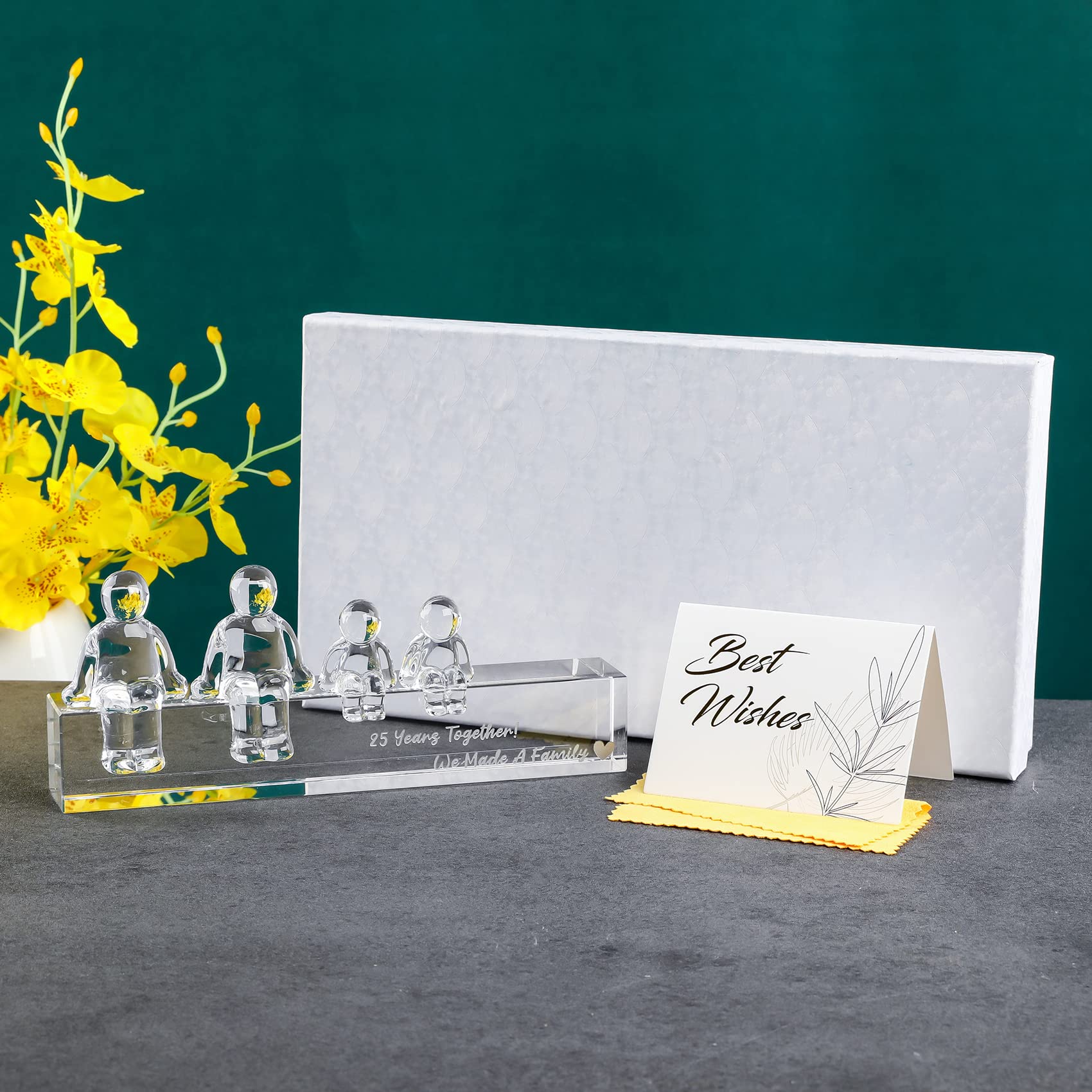 Movdyka Crystal Silver 25th Wedding Gifts on Anniversary for Her Wife, 25 Years Together We Made A Family Glass Ornament Keepsake for Parents (2