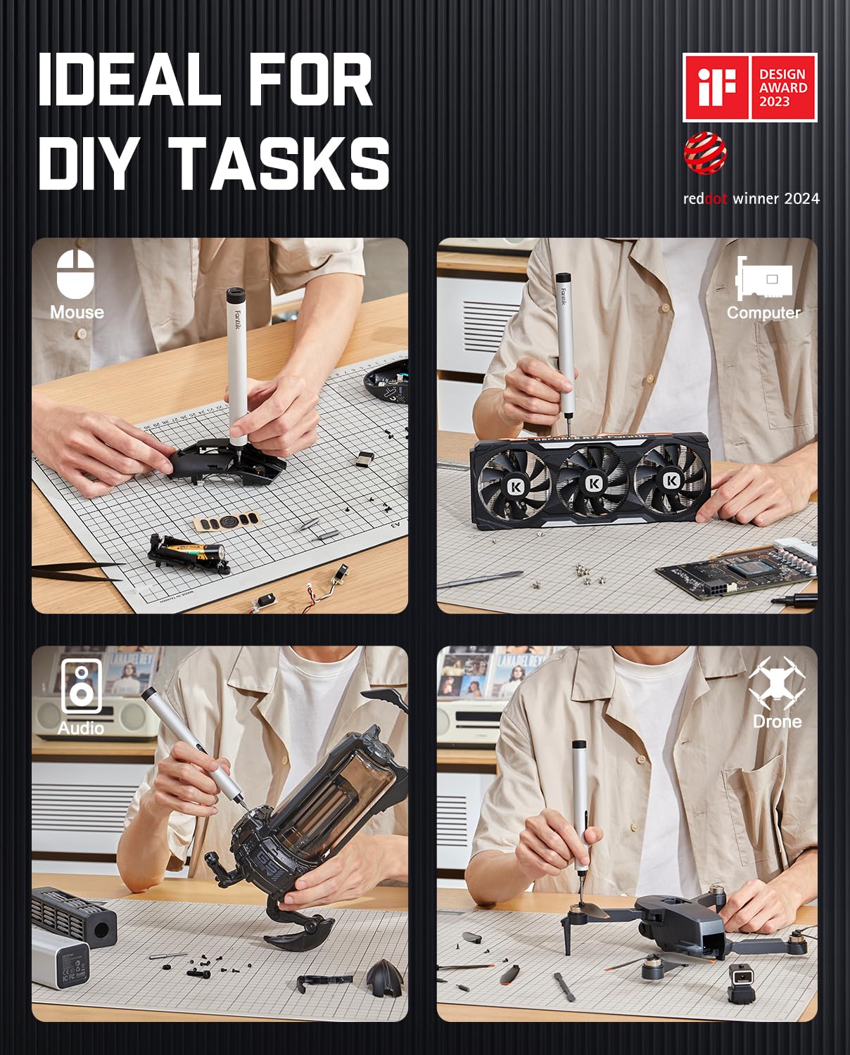 Fanttik E1 Max 3.7V Electric Screwdriver, Mini Precision Screwdriver Set, 50 Magnetic Bits, Magnetic Storage, 5/32‘’Hex, Repair Tool Kit for Electronics Phone Camera Laptop Watch (Grey)