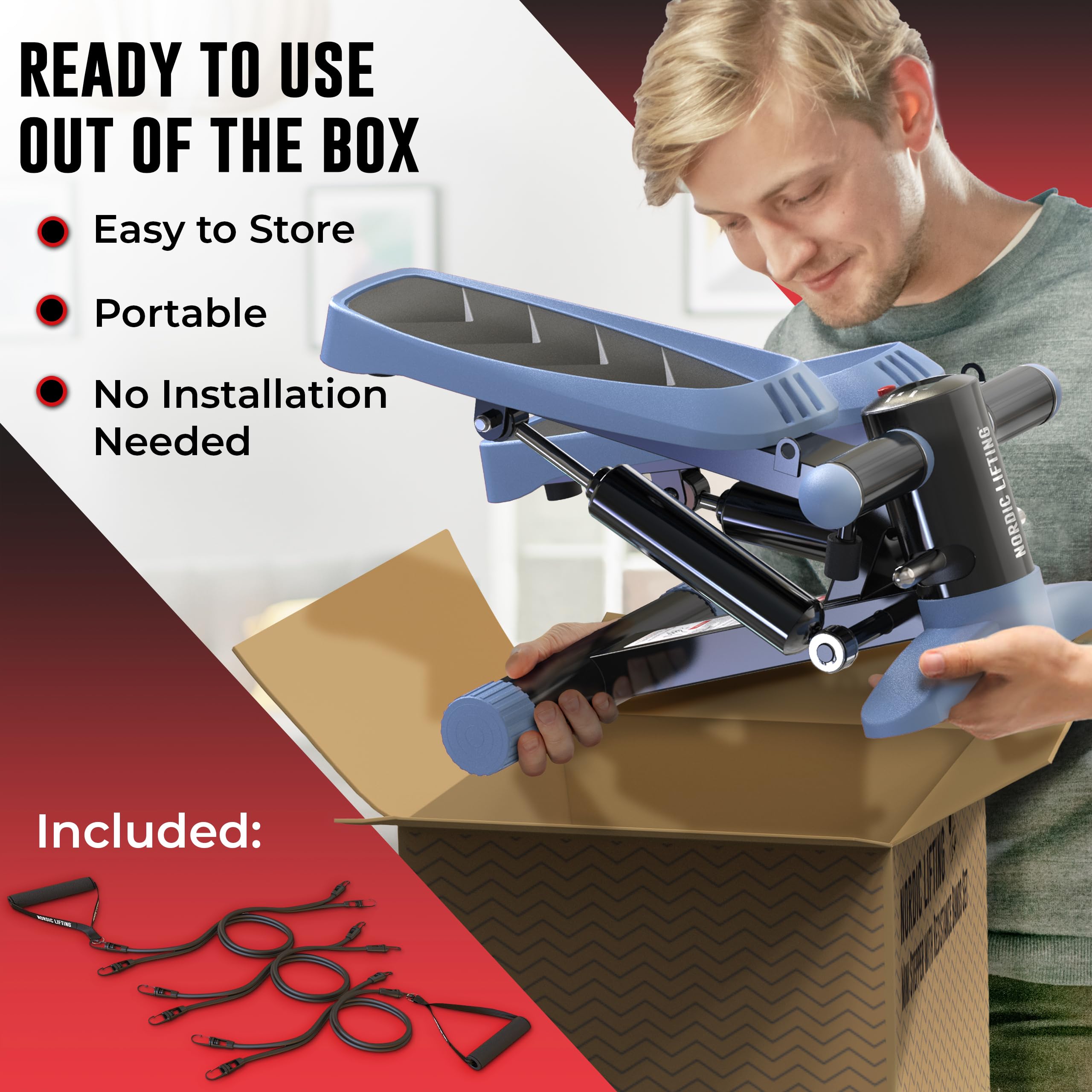 Nordic Lifting Mini Stepper & Stair Climber Machine - w/Resistance Bands Set & Non-Slip Foot Pads - Durable Construction with 330 LBS Weight Capacity