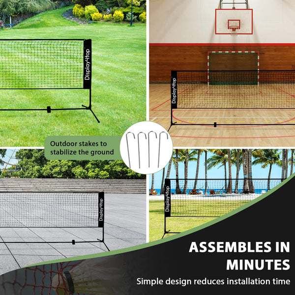 display4top Adjustable Foldable Portable Badminton Net Set - Net for Tennis, Pickleball, Kids Volleyball - Easy Setup Nylon Sports Net with Poles -