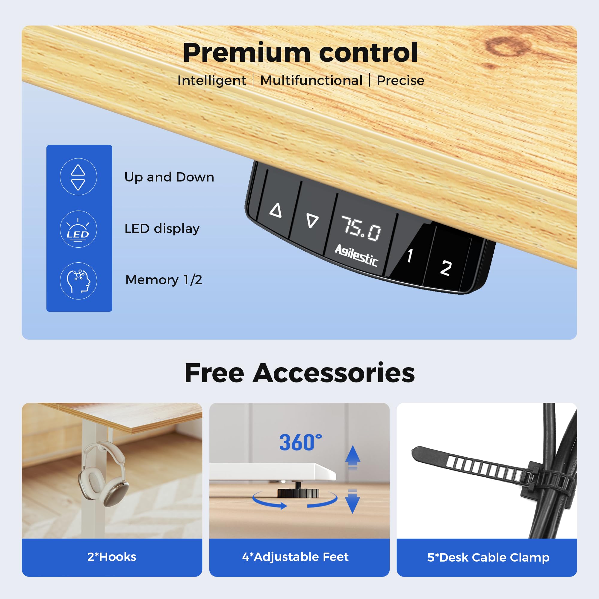 Agilestic L-Shaped Electric Standing Desk, 140cm Height Adjustable Sit-Stand Desk for Home Office, Ergonomic Computer Desk with Spliced Board, White
